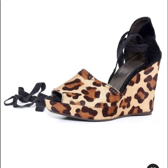 Stuart Weitzman Shoes - STUART WEITZMAN LEOPARD PRINT CALF HAIR ANKLE STRAP WEDGE HEELS SIZE 8